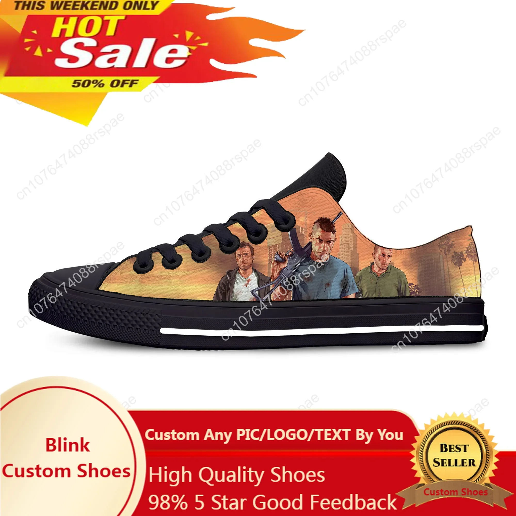 Hot Anime Game Cartoon GTA 5 V Grand Theft Auto Lightweight Low Top Casual Shoes Men Women Sneakers Breathable Cool Board Shoes