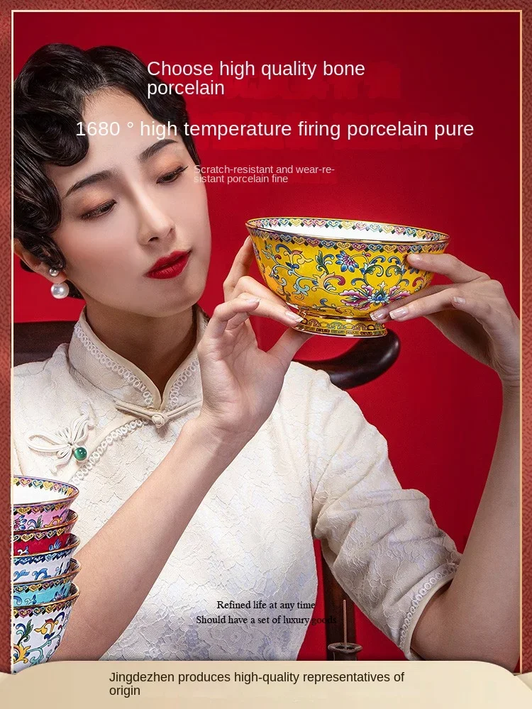 Premium Bone China Dinnerware Set with Enamel Finish-Chinese Style Luxury Enamel Chinese Dinnerware Set