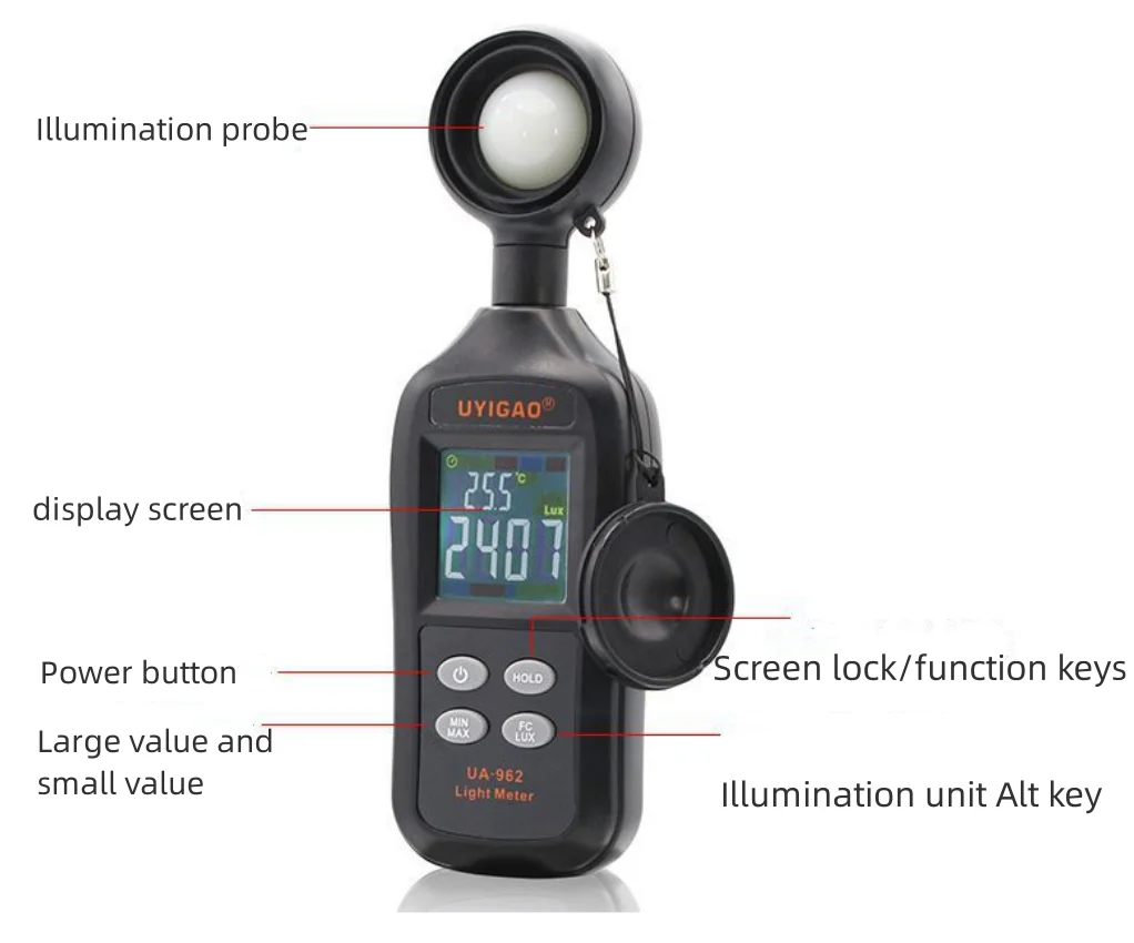 UA962 High Illuminance Meter Illuminance Tester Digital Intelligent High Precision Luminance Light Measuring Instrument