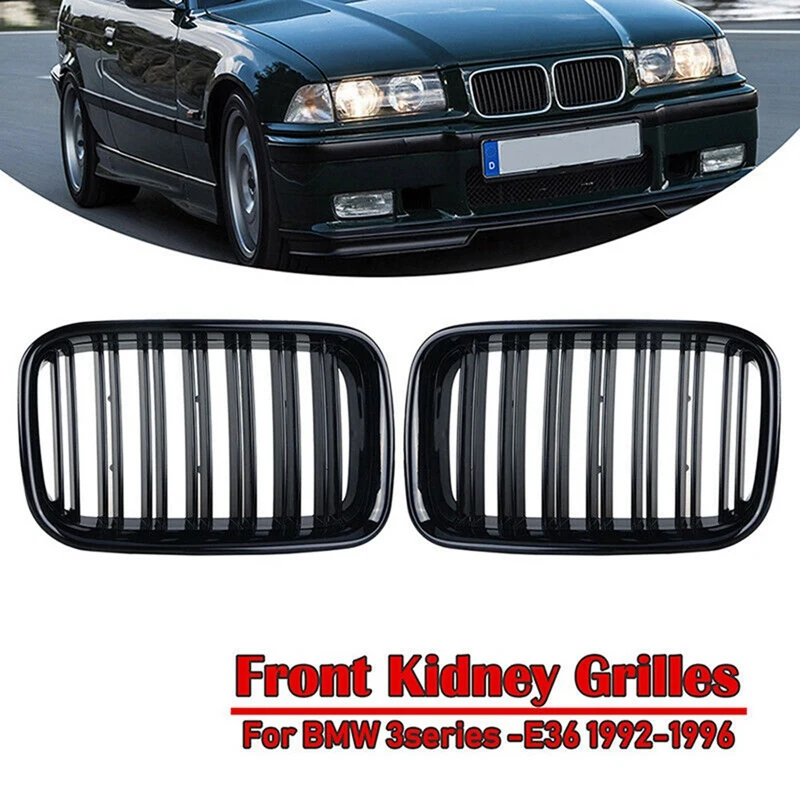 

Gloss Black Front Bumper Kidney Double Line Grill For-BMW E36 325I 320I 318Is 1992-1996 51138122237 51138122238