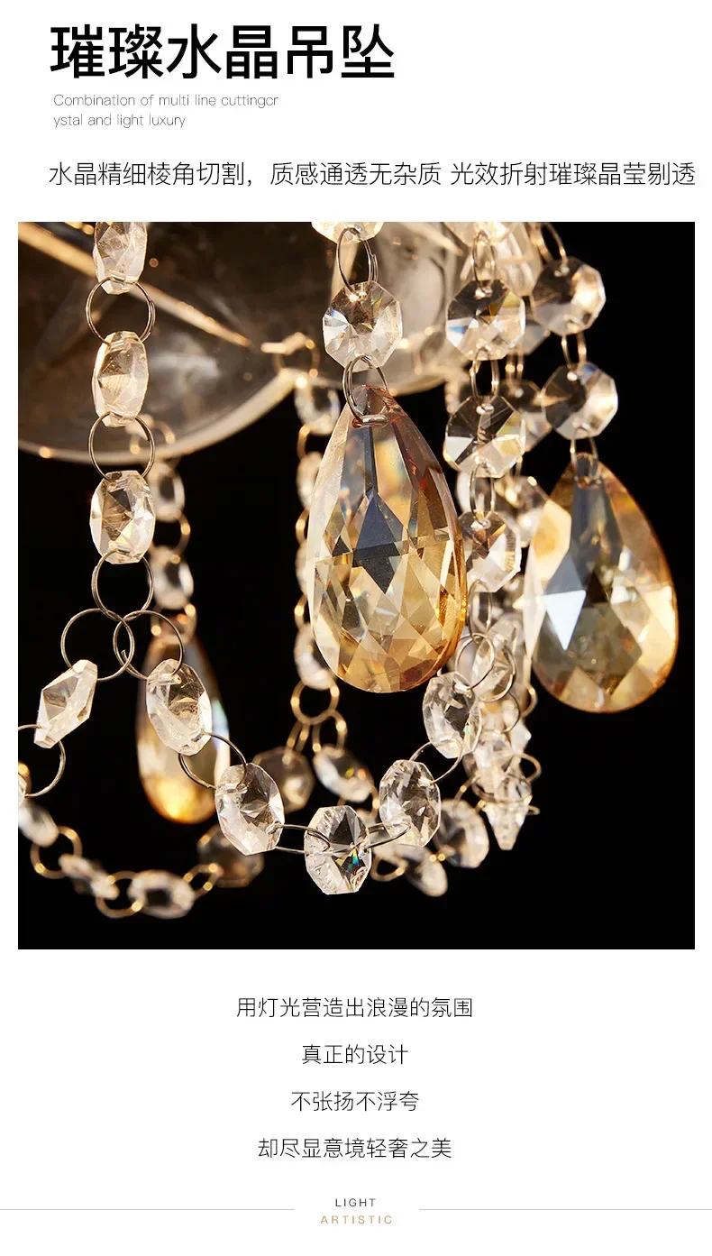 Description Picture 2 of itemRetro American Chandelier Indoor Luxury Decorative Crystal Porch Lighting Led Ceiling Lamp Bedroom Dining Room Hanging люстра