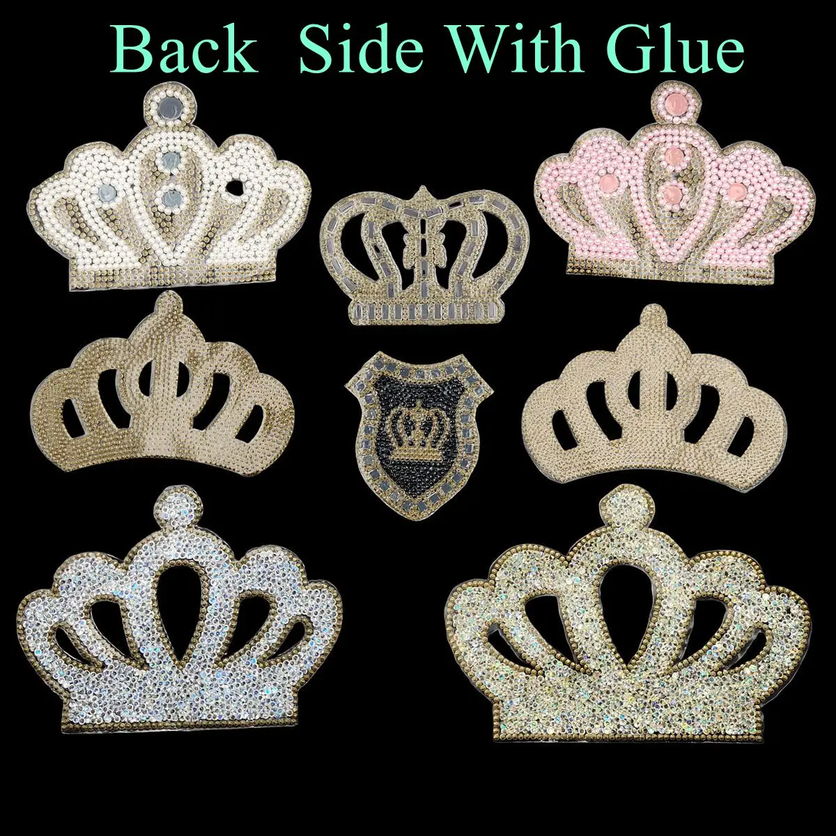 Description Picture 4 of itemCrown Rhinestones Patches Iron On Hotfix Motif Applique Women Crystal Glass Hot fix Bride Wedding Dress Clothes