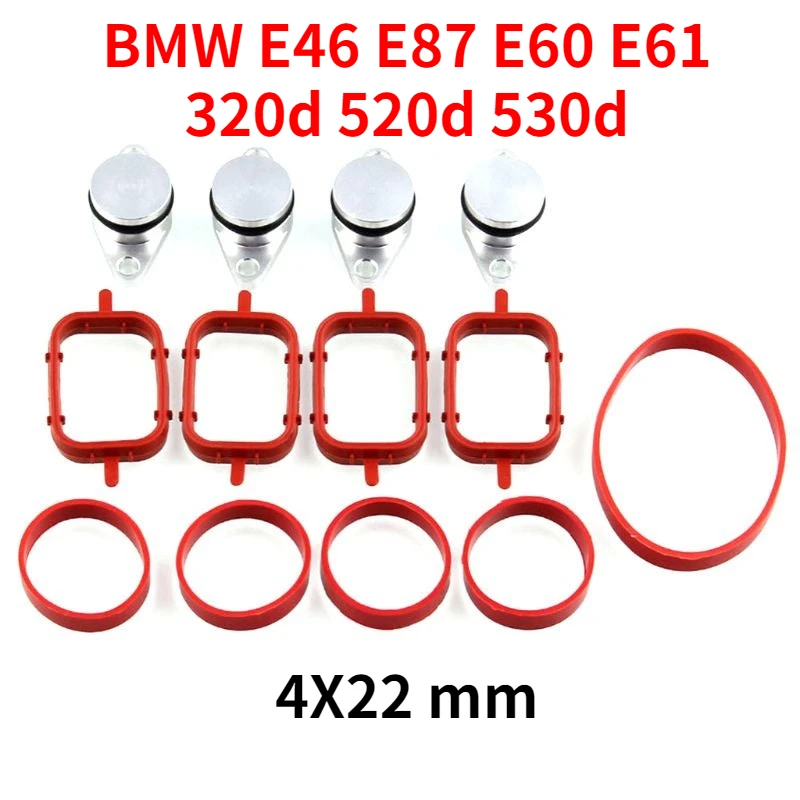 Set Da 4 Pezzi Per Auto Swirl Flap Bungs 22Mm Diesel Metal Bungs Con Kit Guarnizioni Collettore Di Aspirazione Per Bmw M47 E46 320D 330D 520D 525D K7C