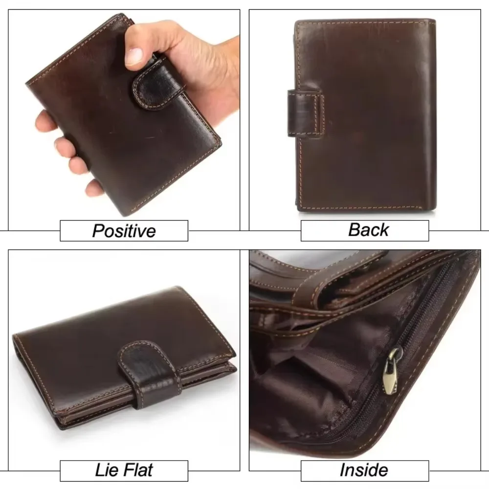 High Quality Genuine Leather Card Wallet Men Women RFID Genuine Leather Short Wallet Multi Cards Slots Button Man Purse