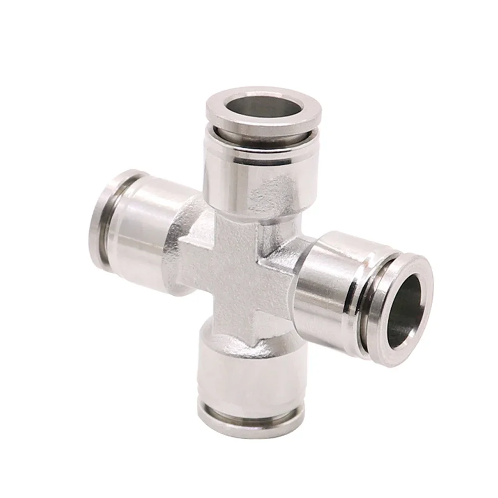 Description Picture 4 of itemPneumatic PZA Connector 4-8 mm OD Air Hose 304 Stainless Steel Push In Quick Connector Air Fitting Plumbing Cross 4 Ways Pipe