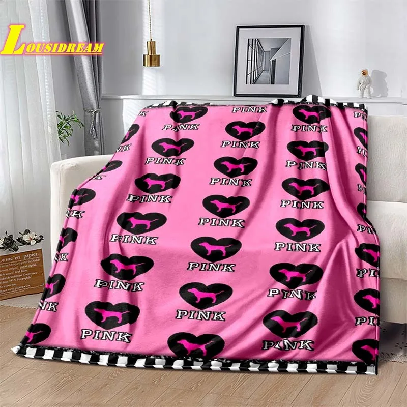 pink nation VS logo blanket cute pink warm portable flannel warm blanket sofa bed decoration camping quilt birthday gift