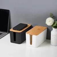 Creative Simple Wire Box Bamboo Wood Cover Cable Management Box Plug Board Storage Box Power Cord Charger Storage 2