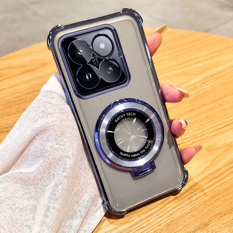 Magnetic Transparent Stand Phone Case with Plating Finish