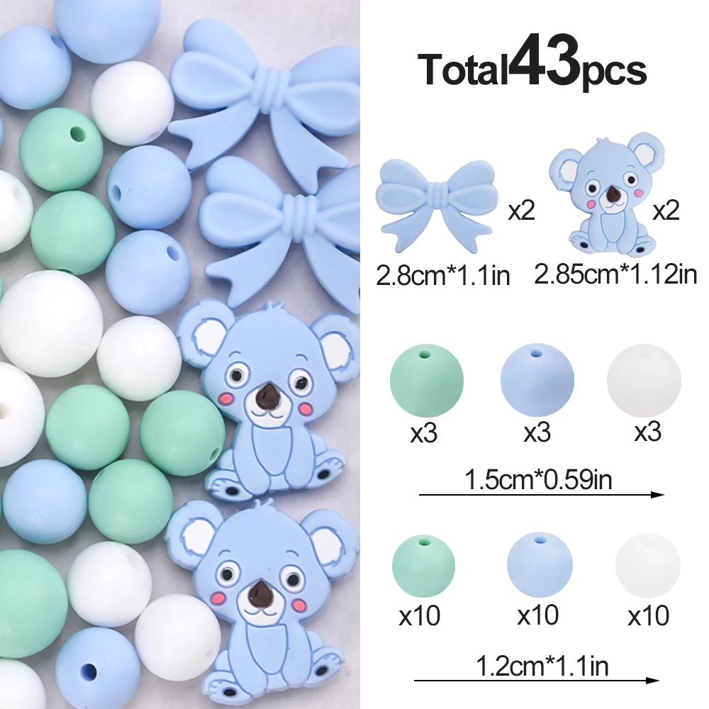 LOFCA 43 Stück Silikon-Koala-Fliege-Perlen, Silikon-Bogenperlen für die Herstellung von DIY-Halsketten für Kleinkinder, Schnullerketten-Zubehör, Perlen – Detail 7