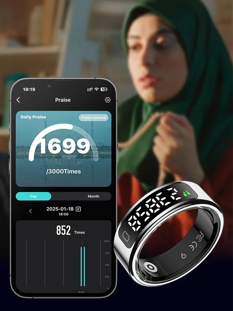 Touch Display Smart Ring R11C with Charging Box-1ATM Waterproof Step Health Tracker 5.2 BLE Heart Rate Blood Oxygen Monitor 3