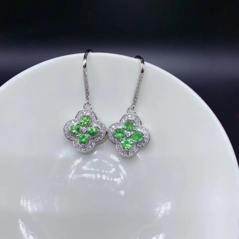 100% Natural Tsavorite Drop Earrings For Daily Wear 3Mm Round Tsavorite Earrings 925 Silver Tsavorite Jewelry
