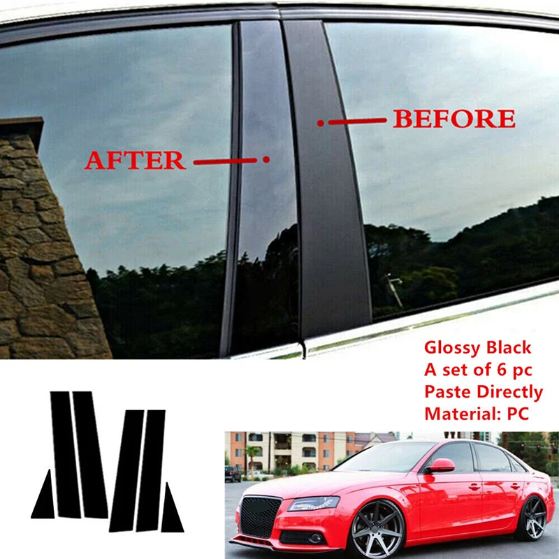 

6pcs Car Glossy Black Window Pillar Posts Door Trim Decal Cover for Audi A4 B8/8K 2008 2009 2010-2016 Exterior Parts