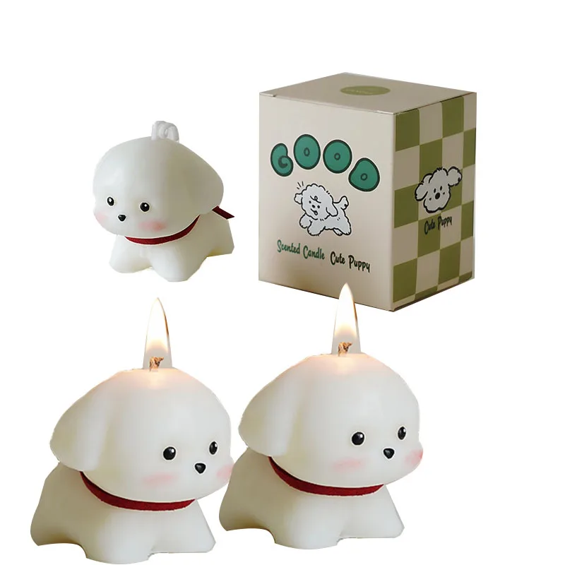 White Dog Shaped Scented Candle Paraffin Wax Home Decor Gift