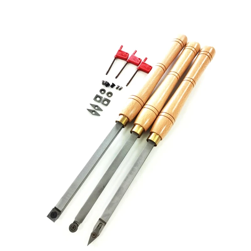 

3 Pcs Round Square Insert Lathe Tool Set Woodturning Lathe Accessories Beech Handle Silver&Wood Color Beech + Hard Alloy