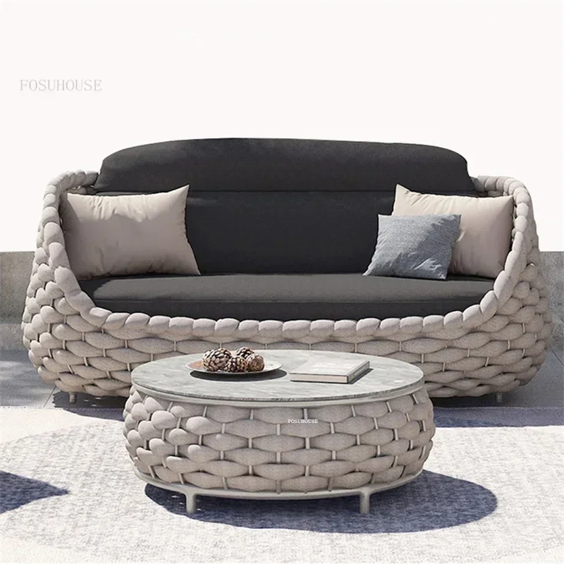 Garden Sofas Waterproof Villa Balcony Patio Leisure Sofa Sunscreen Coffee Shop Hotel Courtyard Lounge Chairs Outdoor FurnitureN