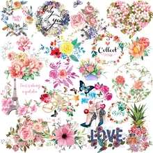 

Flower Thermal Transfer For Clothes Peony Iron-on Transfers For Clothing Lotus Heat Transfer Wreath Iron On Patches DIY Stickers
