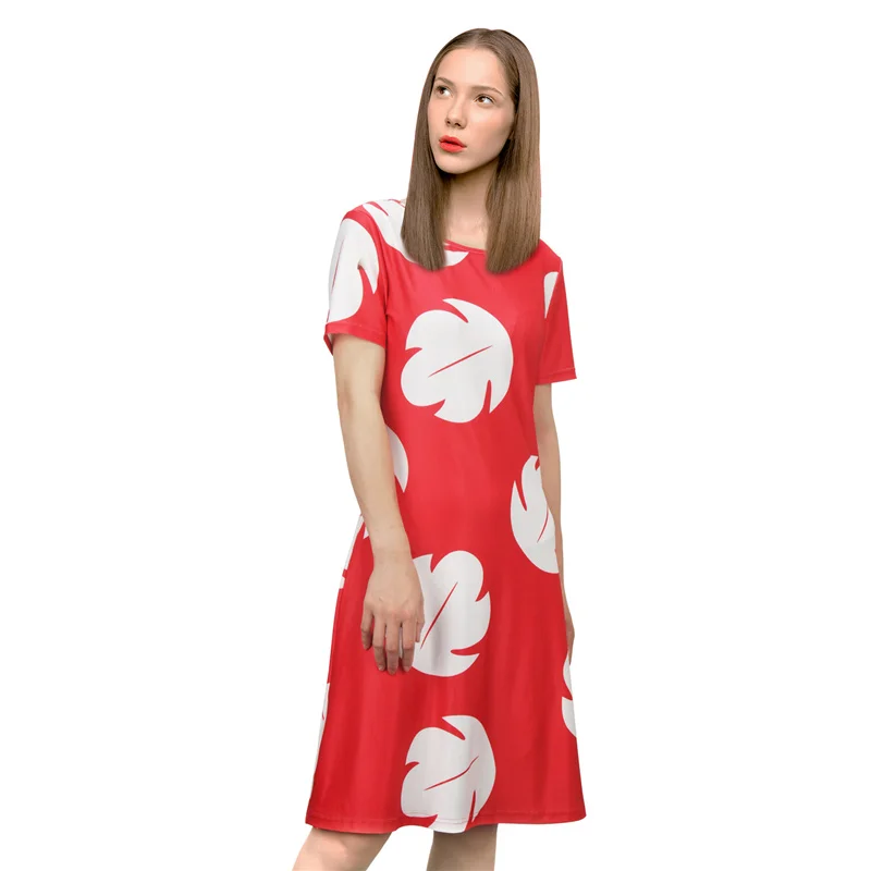 Lilo vestido feminino menina vermelho vestido longo com folha impresso  verão praia havaiano roupas halloween cosplay outfits para adultos crianças  - AliExpress