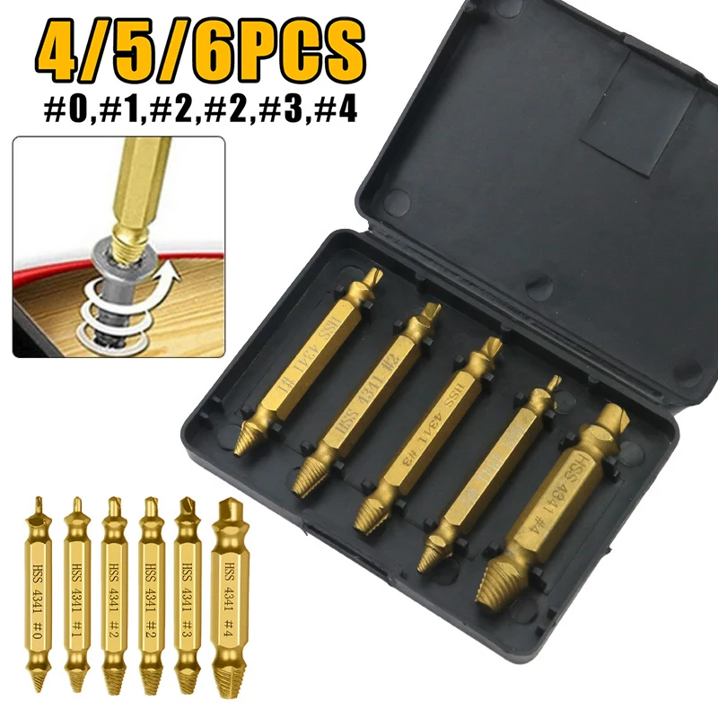 

6/5/4 PCS Damaged Screw Extractor Drill Bit Set Stripped Broken Screw Bolt Remover Extractor Easily Take Out Demolition Tools AA