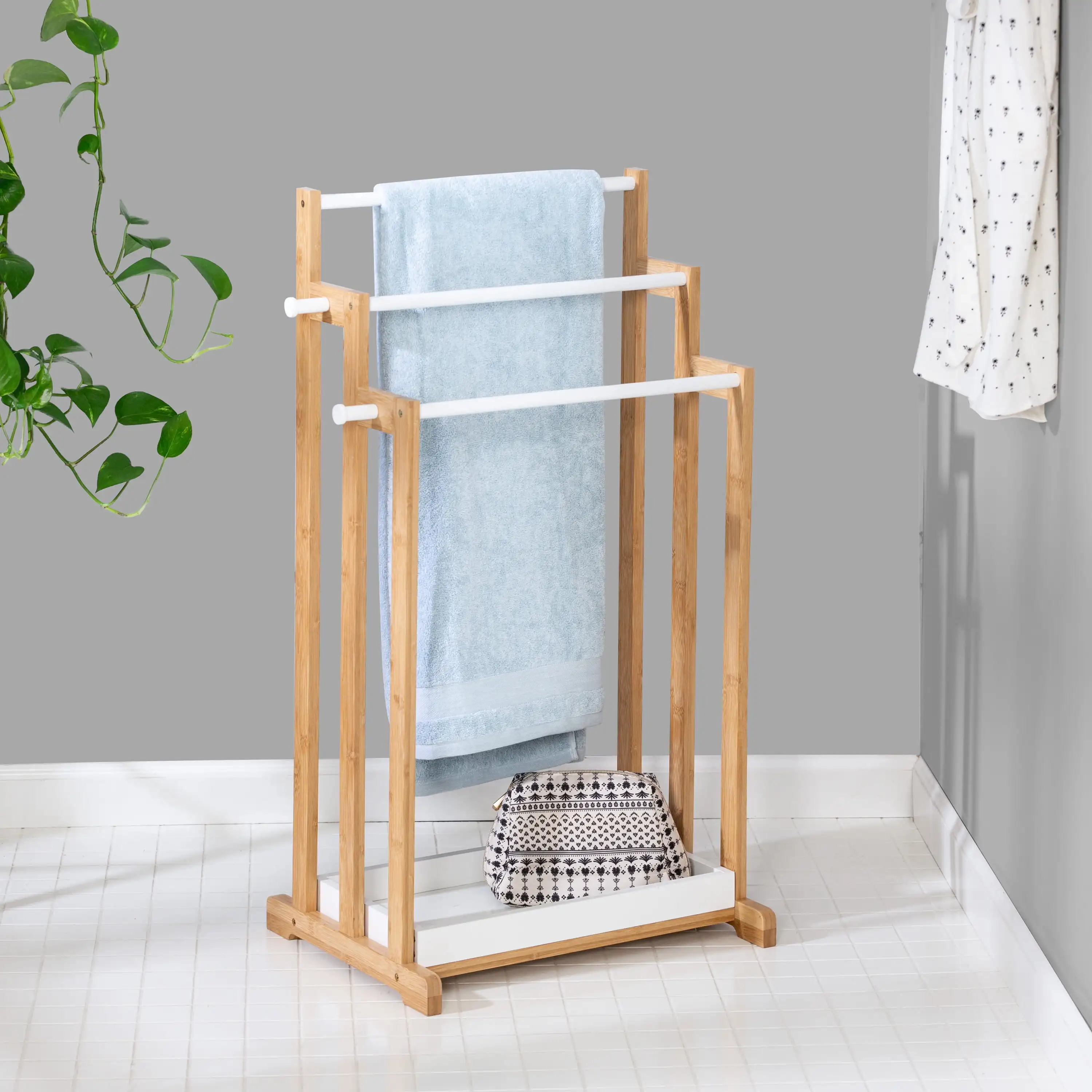 

Напольная вешалка для полотенец Honey-Can-Do Bamboo 3 уровня, натуральная/белая