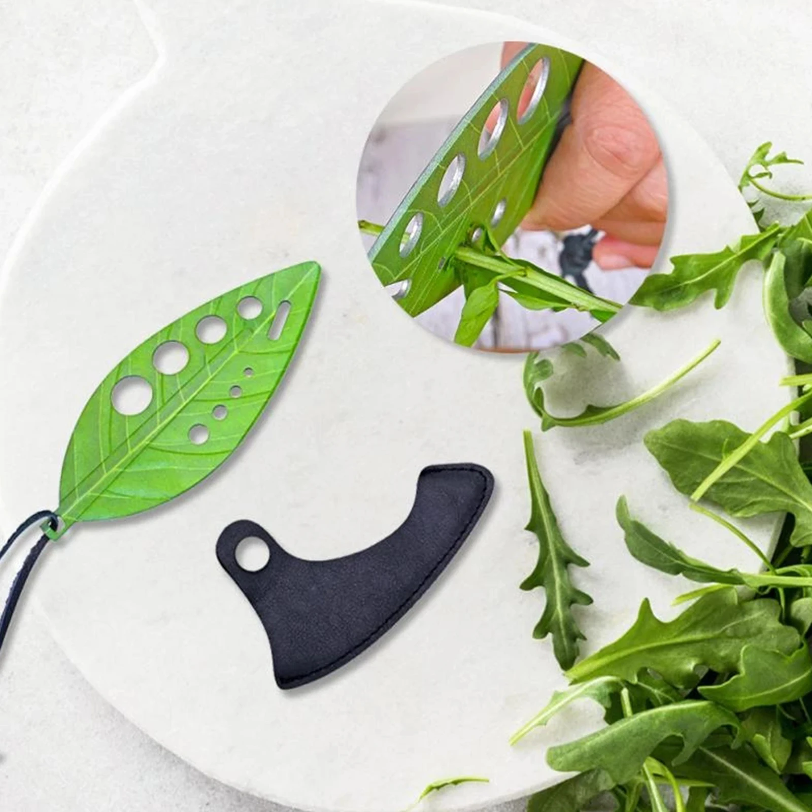 

9 Holes Stainless Steel Coriander Peeler Fruit And Vegetable Leaf Knife With Leather Case Kitchen Household Peeling Tool