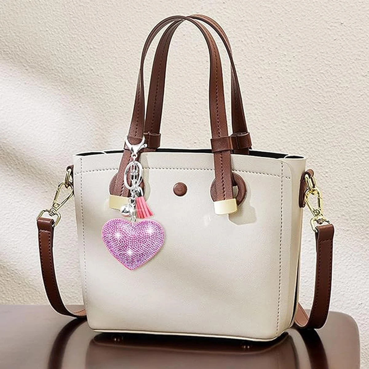 Rhinestone Heart Finger Keychain Bling Crystal Strap Pendant for Key Handbag Wallet Key Accessories Gift for Women