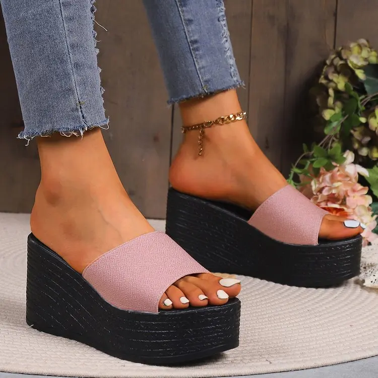 

Women Platform Beach Slippers High Heels Wedges Sandals Summer Shoes 2023 New Women Shoes Thick Slides Sexy Pumps Fad Flip Flops