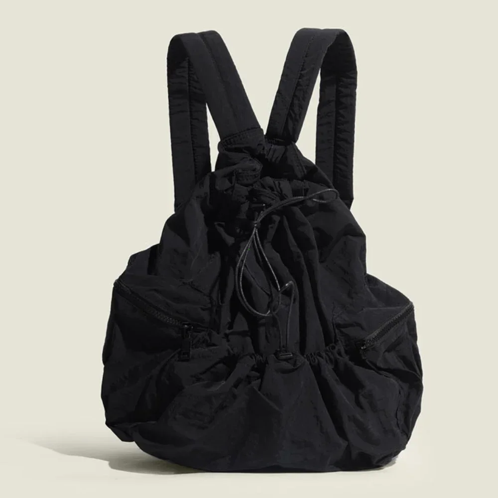 Fashion Ruched Drawsting Backpacks for Women Casual Nylon Lady Backpack Light Weight Students Bag Large Capacity Travel Sac 2026