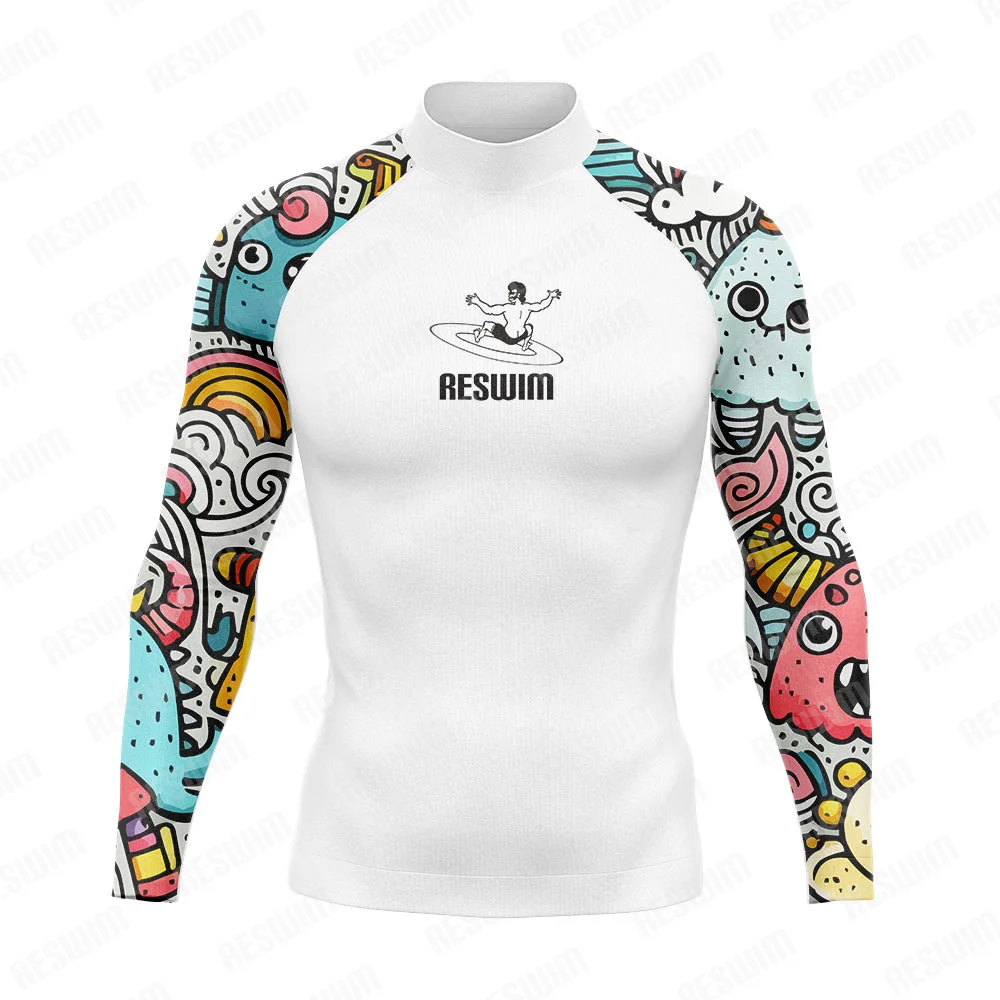 Men's Long Sleeve Rash Guard Swim Shirt Uv Sun Protetion Swimsuit Surfing Diving T-shirt Basic Skin Suit Tops Swimming Rashguard