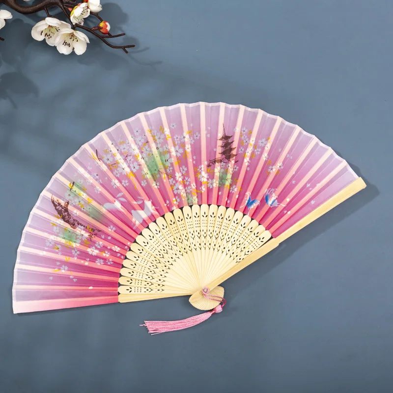 Foldable Silk Hand Fan - Bamboo Halloween Cosplay Prop  Party Decoration
