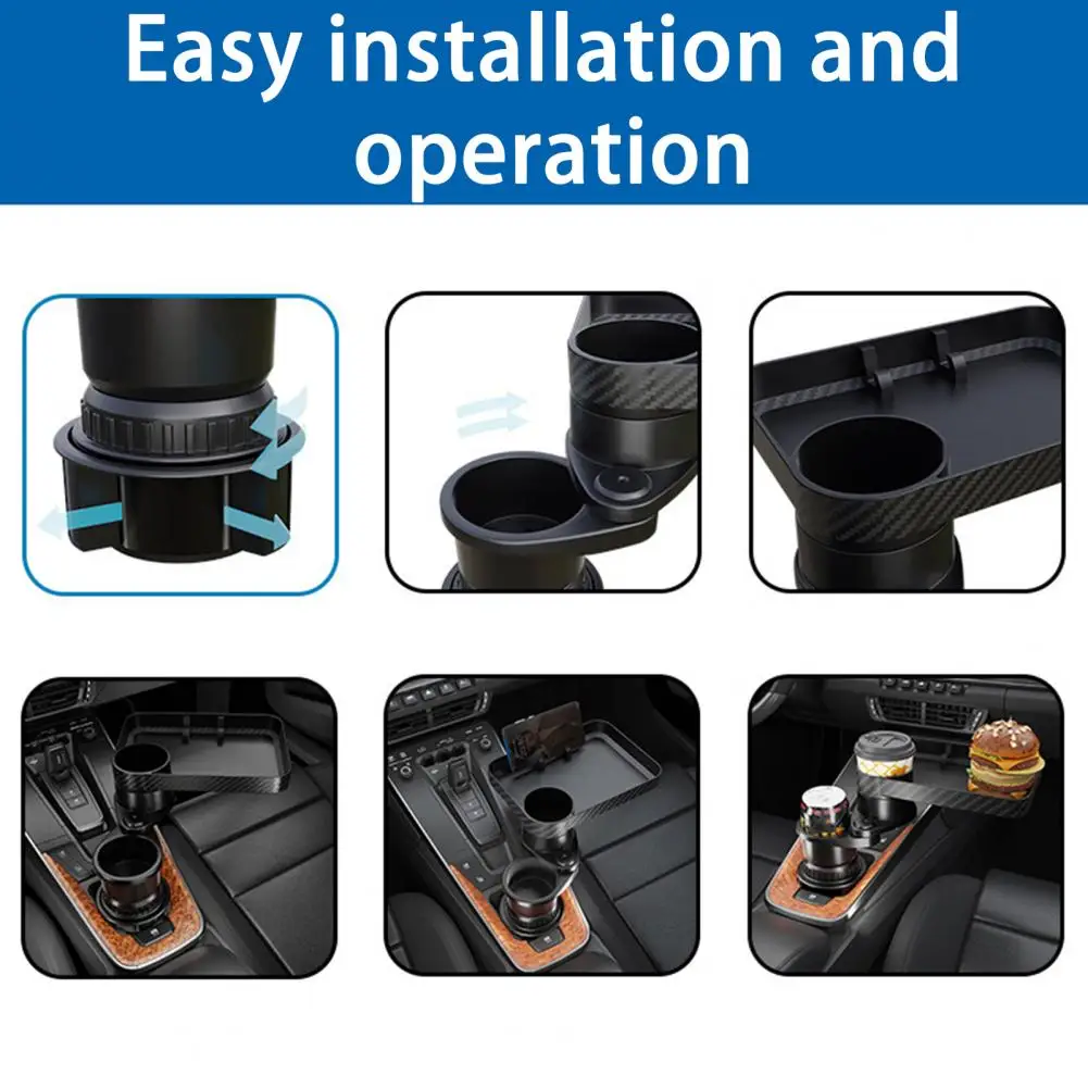 

Portable Car Dining Tray Versatile Car Cup Holder Tray 3-in-1 Food Table 360° Rotate Anti-slip Auto Drink Holder