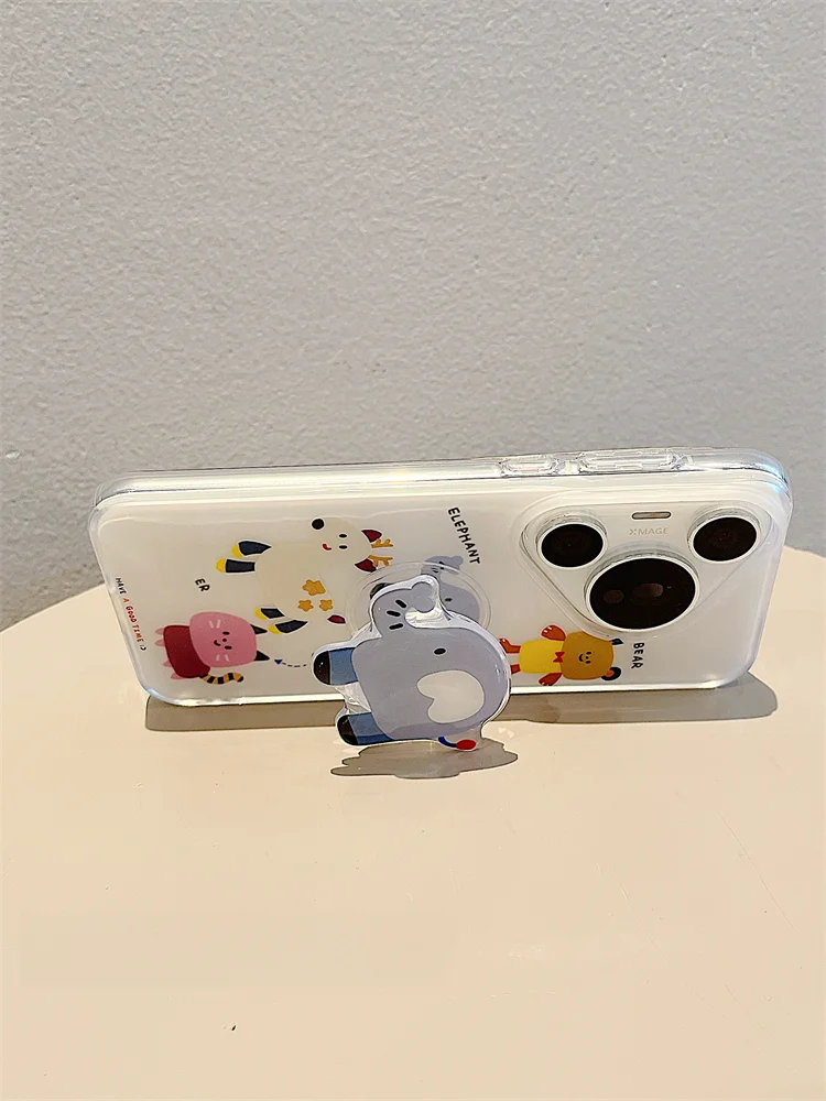 Suitable for Huawei Pura70Pro+phone case cute cartoon p70 cat and animal elephant stand Pura70Ultra chain_voghion.com