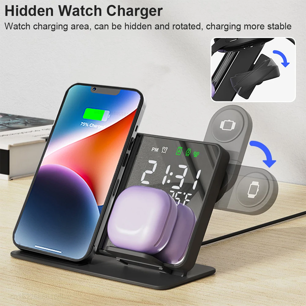 Wireless Charger Station 4 in 1 Fast Charging Dock Stand For iPhone 15 14 13 12 11 Samsung S23 S22 S21 Apple Watch 9 8 7 Pro