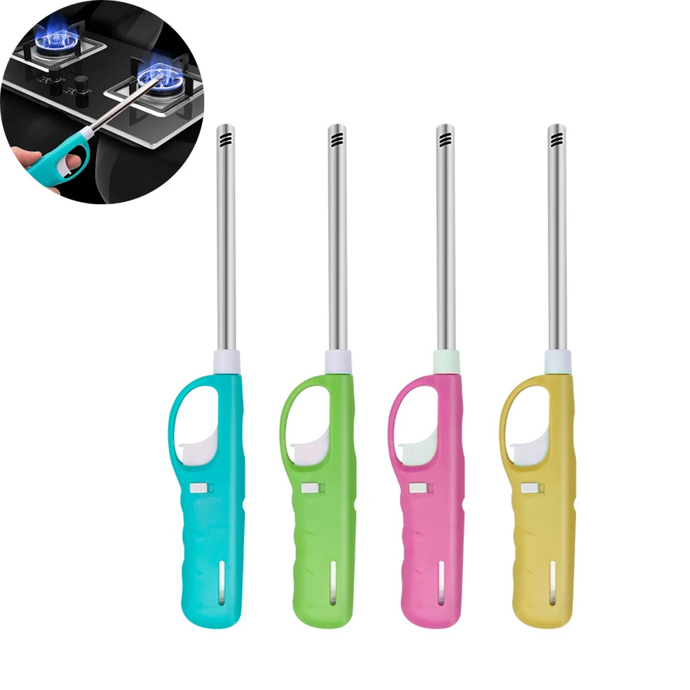 Kitchen Candle Lighter Metal ABS Butane Gas Stove Fireplace Pilot Lighters Refillable Multi-purpose Outdoor BBQ Tool