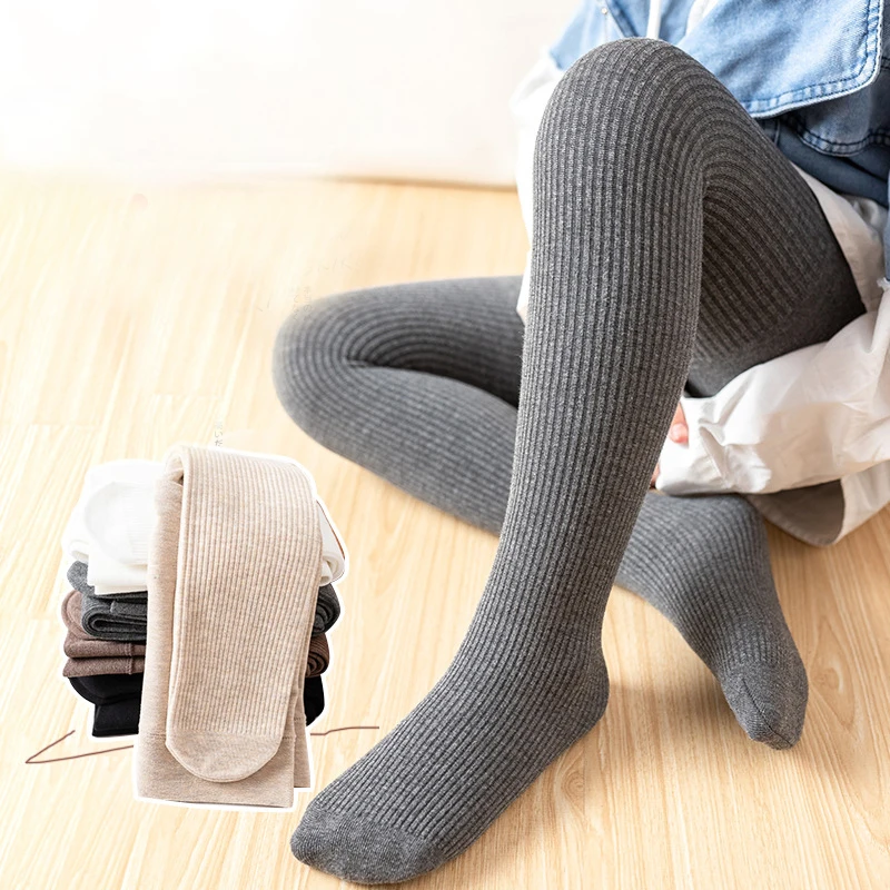 

2022 Autumn Winter Tights For Girls Cotton Warm Fleece Stockings Solid Striped Tights Baby Pantyhose Girl Casual Clothes
