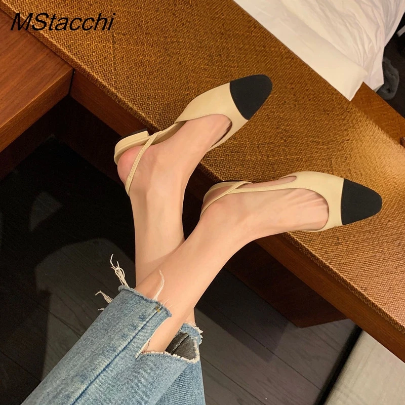 Patchwork Leather Slingbacks Women's Sandals Fashion Flat Heel - Main Image