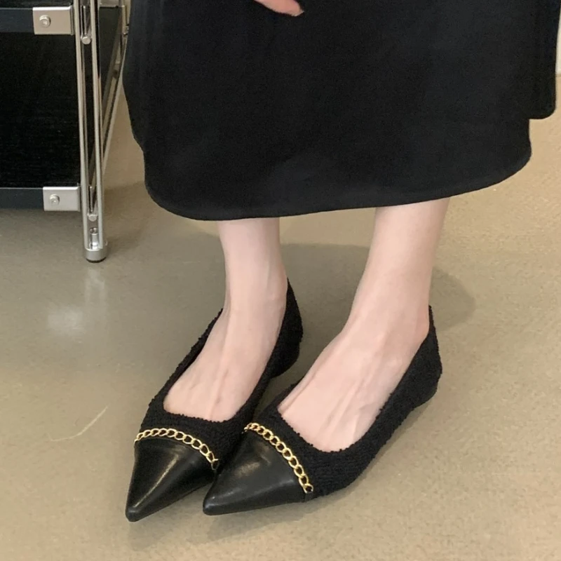 Fashion Metal Chain Decoration Low-heeled Shoes Women Elegant Pointed Toe Shallow Brand Designer Shoes Comfort Zapatos De Mujer 34 Fashion Metal Chain Decoration Low-heeled Shoes Women Elegant Pointed Toe Shallow Brand Designer Shoes Comfort Zapatos De Mujer - Image 6