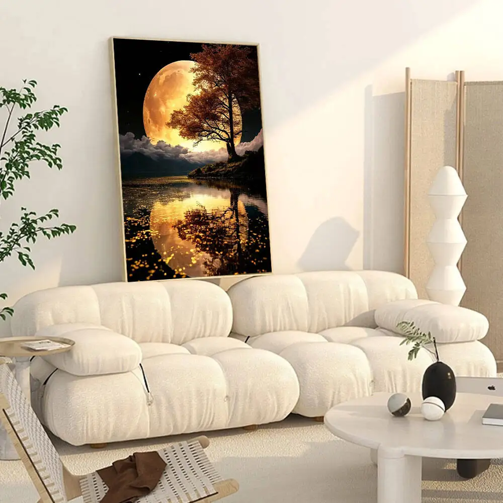 Enchanted Moonlit River: Diamond Mosaic Landscape Art