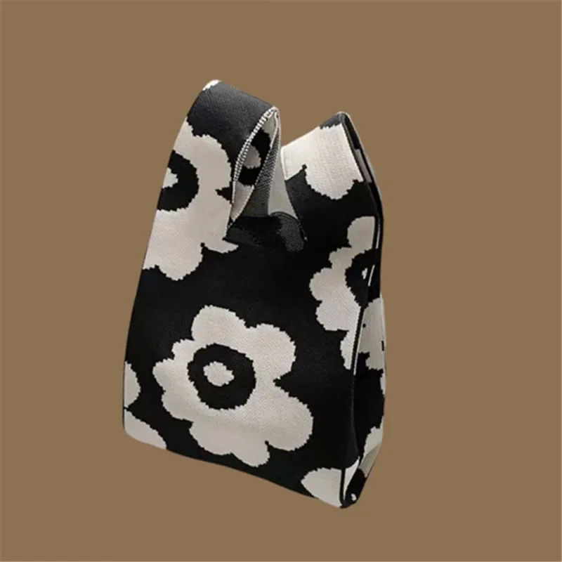 Women Handmade Knitted Small Handbag Casual Wrist Bag Versatile Shopper Mini Tote Bag Student Reusable Shoulder Bag Daily Use