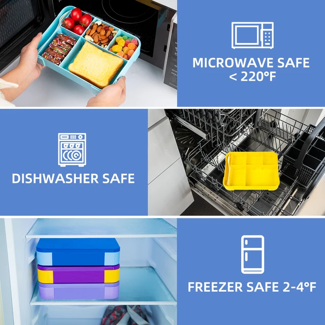 Boîte à déjeuner de 1330ML, boîtes à Bento pour adultes, récipients alimentaires avec 6 compartiments et vaisselle pour le travail des collations, chauffage au four à micro-ondes à l'école 6