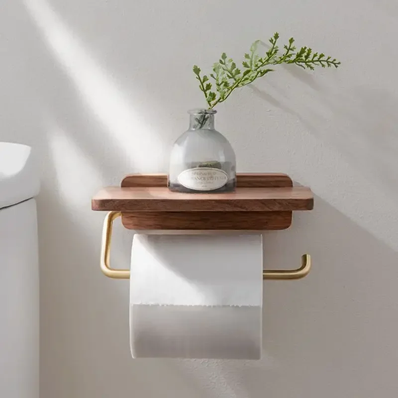 Tissue Holder 1 Pc Stainless Steel Black Walnut Tissue Holder Wall Mounted Tissue Holder Punching Installation Toilet Bathroom Accessories