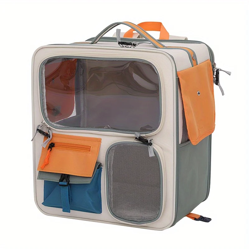 Oxford Cloth Pet Backpack with Zipper, Portable Large Capacity Dog & Cat Travel Carrier Bag with Ventilated Design