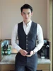 S-7XL ( Vest + Pants ) Mens Boutique Plaid Formal Business Suit Vest and Pants 2 Piece Set Groom Wedding Dress Slim Waist Coat 3