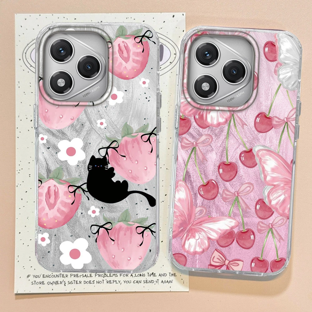 Pink Fruit Cherry Butterfly Feather Texture Phone Case Cover