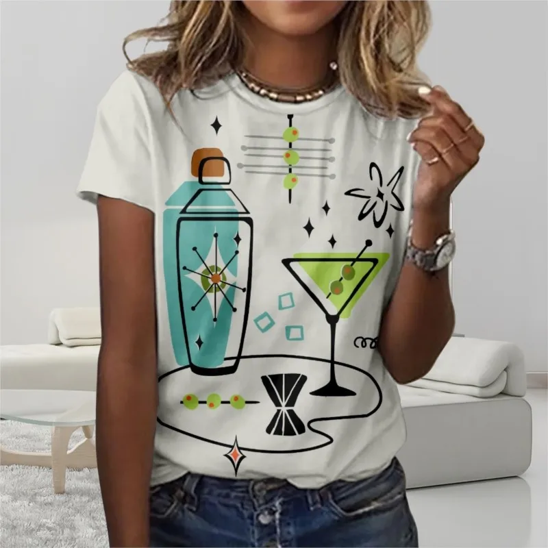 1950S Vintage Martini Cocktail Starburst Hawaii Leisure Vacation T-Shirt Girocollo A Maniche Corte Da Donna