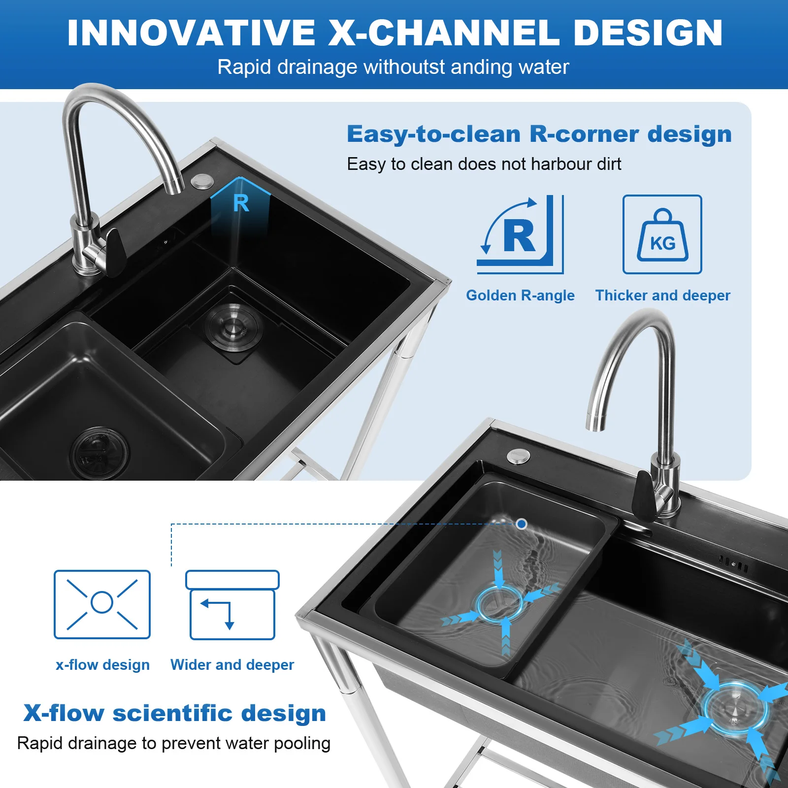 Single Bowl Sink Set Adjustable Stand Freestanding Utility Sink Rust Proof for Kitchen Bathrooms Laundry Room