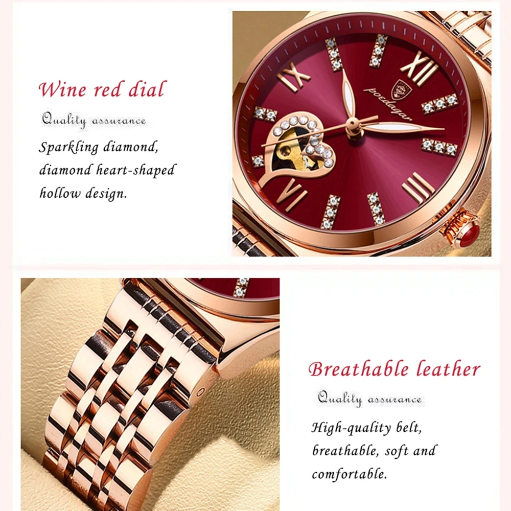 POEDAGAR Luxury Fashion Womens Watch Waterproof Luminous Dial Love Shape Stainless Steel Automatic Ladies Quartz Movement Watch 5