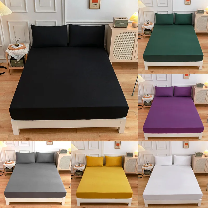 

Solid Color 1pc Fitted Sheet Mattress Cover Super Soft Microfiber Bed Sheet Set Deep Pocket Breathable Wrinkle Single Double Bed