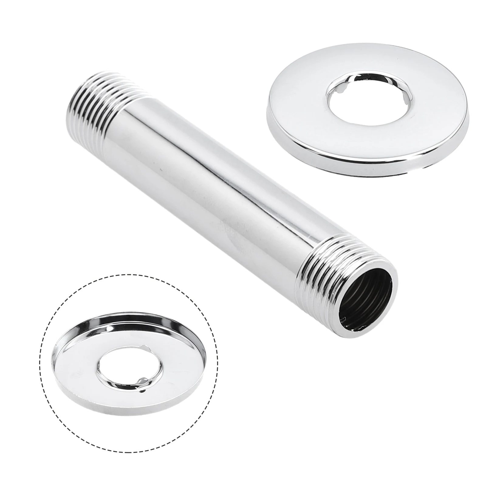 

Stainless Steel 10cm Silver Shower Bracket With Flange Ceiling Mount Shower Head Extension Shower Heads Parts