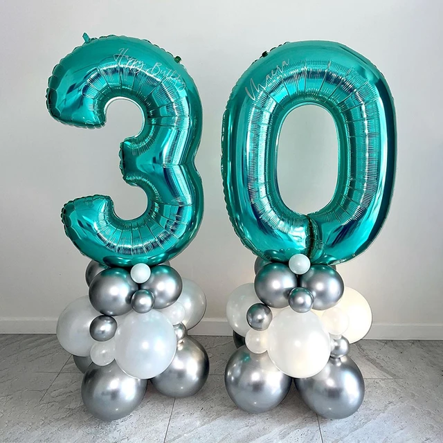 32 palloncino grande numero turchese palloncini festa di compleanno deco  età palloncini lamina digitale di grandi dimensioni elio aria globos Baby  shower - AliExpress