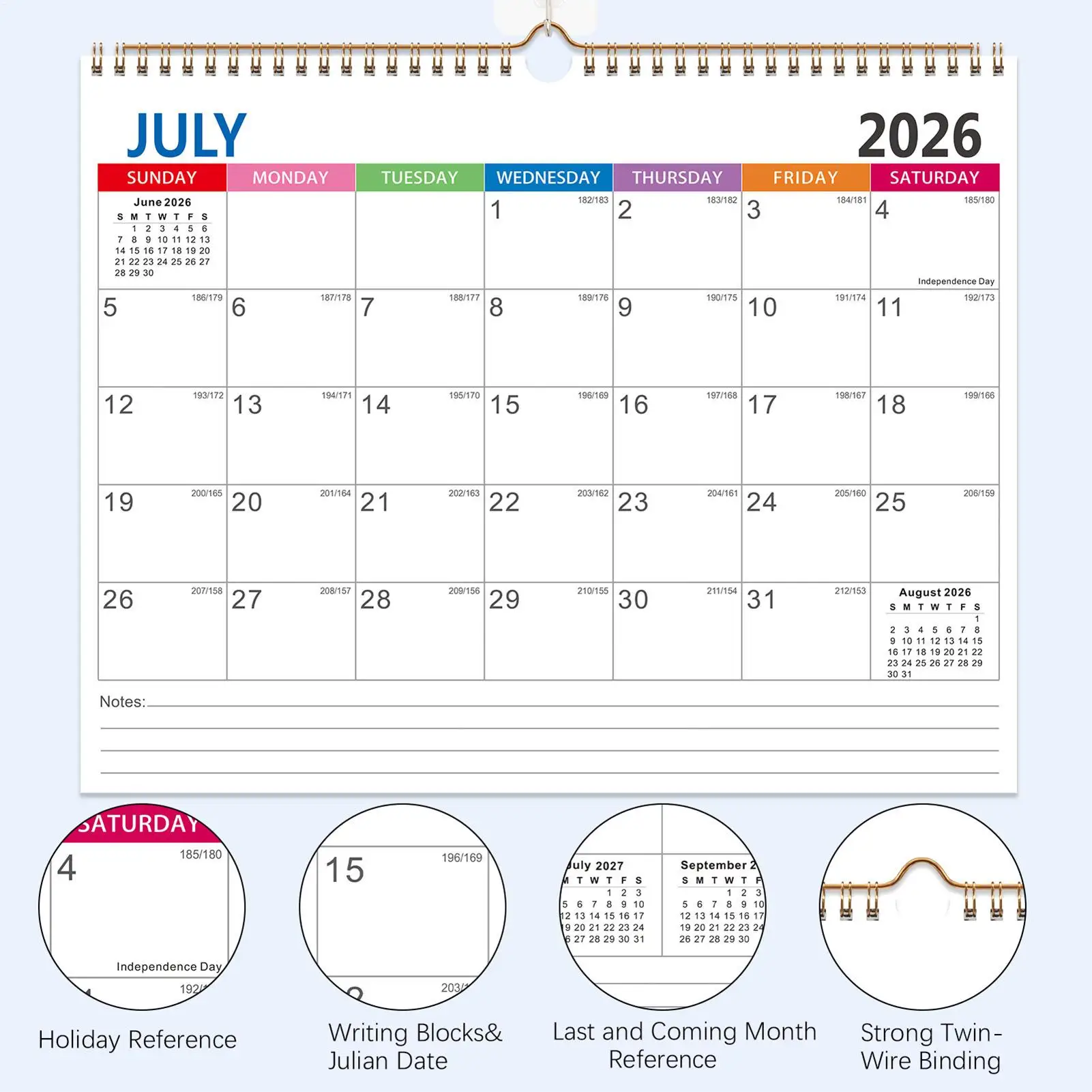 벽걸이 달력 2026-2027년 7월 2026년-12월 2027년 가족 플래너 18개월 달력 가정 사무실 학교 학습 정리용